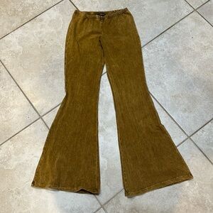 Lil Bees Bohemian Brown Acid Wash Flare Leggings Pants S